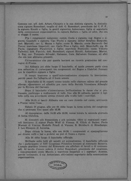 Relazione del XIV Congresso filatelico italiano tenuto a Fiume, 15-22 giugno 1927